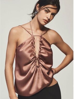 NWT Mare Mare for Anthropologie Tie-Neck Keyhole Silky Tank Top Mauve Size XS